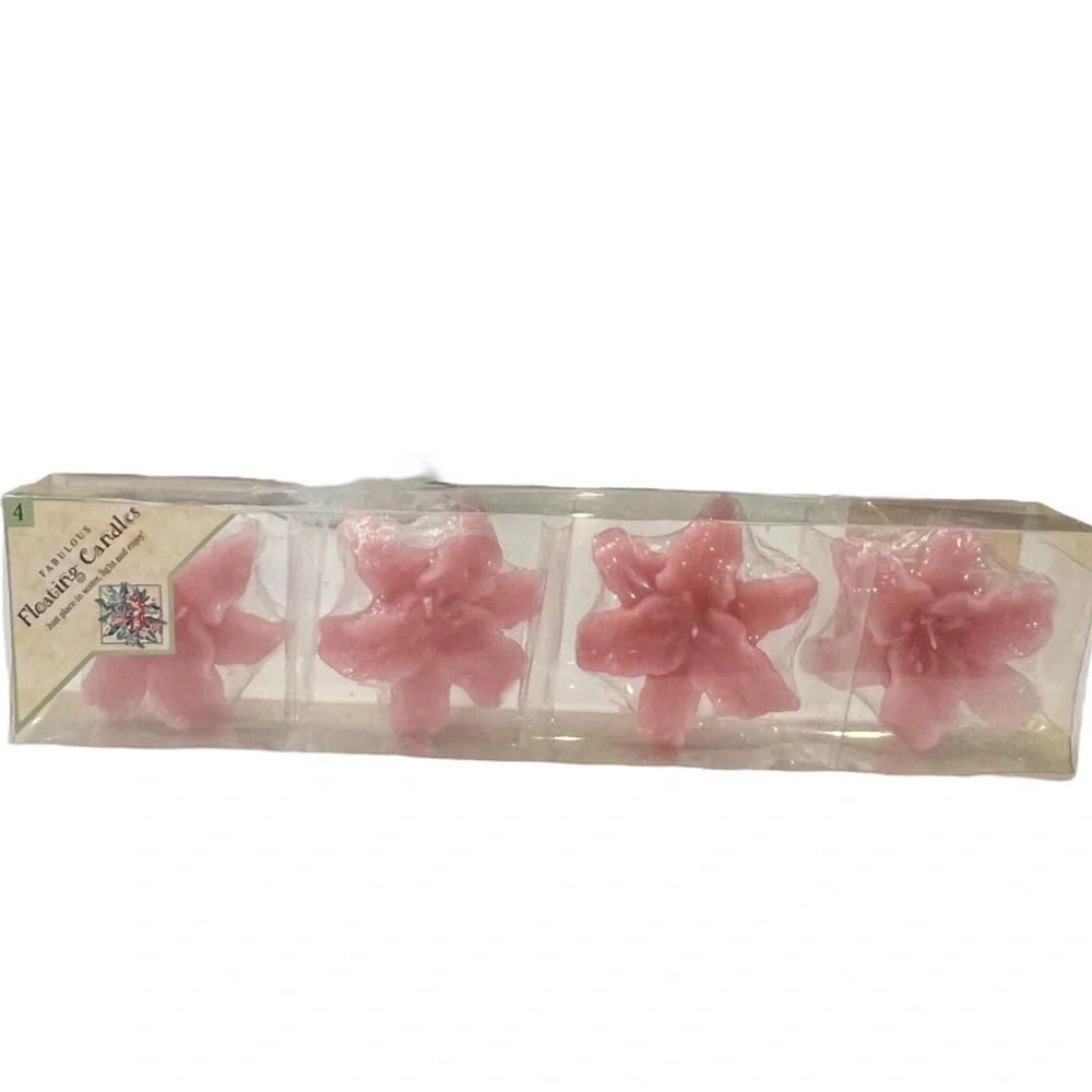 Set of 4 Pink‎ Lily Shaped Flowers Floating Candles by Peachtree 2002 New in Box
